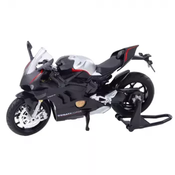LEAN TOYS Sportinis motociklas su šviesomis ir garsu, sidabriniai elementai, juodas, V4, 1:12