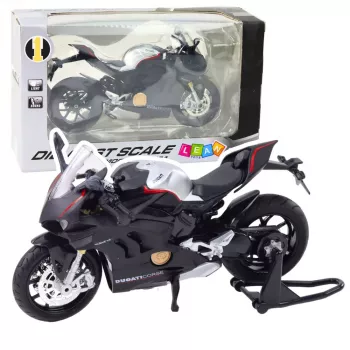 LEAN TOYS Sportinis motociklas su šviesomis ir garsu, sidabriniai elementai, juodas, V4, 1:12