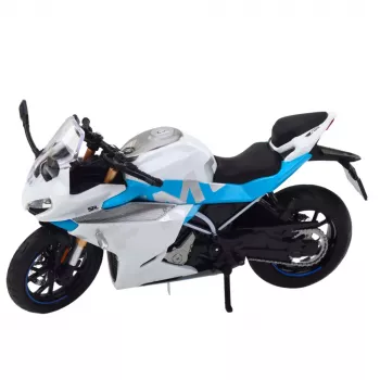 LEAN TOYS Sports Motorcycle Metal Lights Sounds White Blue 1:12