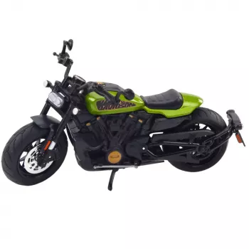 LEAN TOYS Motorcycle Chopper Metal Lights Sounds Black Green Elements 1:12