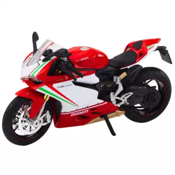 LEAN TOYS Sports Motorcycle Metal Red White Lights Sounds 1:12