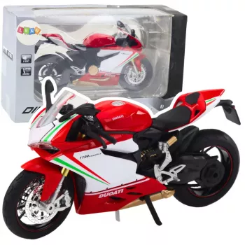 LEAN TOYS Sports Motorcycle Metal Red White Lights Sounds 1:12