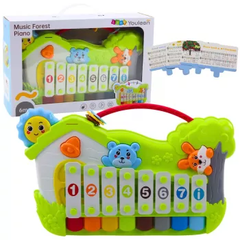 LEAN TOYS Musical Piano Forest Xylophone su natų kortelėmis (5 vnt.)
