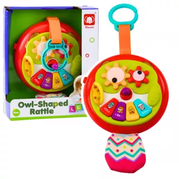 LEAN TOYS interaktyvus pelėdos pakabukas su pianinu, ošiančia uodega ir judančiomis detalėmis