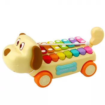 LEAN TOYS Riding Dog su cimbolais, judančiomis ausimis, uodega, lazdele su virvele