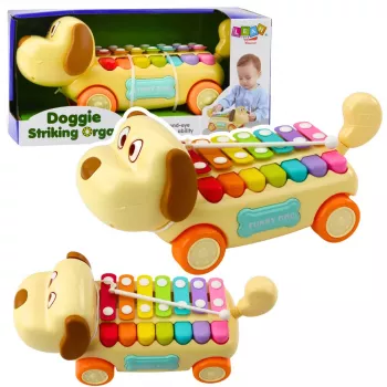 LEAN TOYS Riding Dog su cimbolais, judančiomis ausimis, uodega, lazdele su virvele