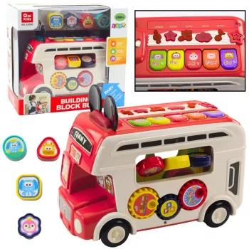 LEAN TOYS Interaktyvus edukacinis autobusas rūšiuotuvas su garsais ir šviesomis raudonas