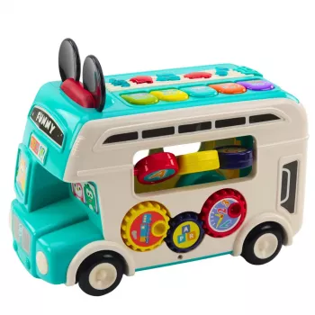 LEAN TOYS Interaktyvus edukacinis autobusas su figūrėlių rūšiuokliu, šviesomis ir garsais, turkio spalvos