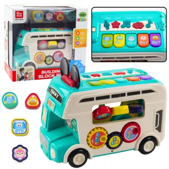 LEAN TOYS Interaktyvus edukacinis autobusas su figūrėlių rūšiuokliu, šviesomis ir garsais, turkio spalvos