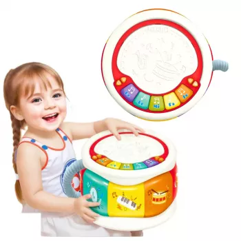 LEAN TOYS Didelis interaktyvus mokomasis būgnas mažyliams, spalvingas