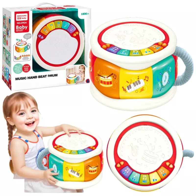 LEAN TOYS Didelis interaktyvus mokomasis būgnas mažyliams, spalvingas