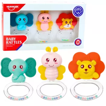 LEAN TOYS Kūdikių dantukų dygimo žaislų rinkinys 3 vnt. Gyvūnėliai