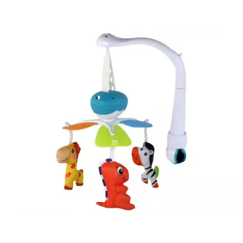 LEAN TOYS Muzikinis mobilėlis lovytei su universaliu spaustuku ir pakabukais, mėlynas
