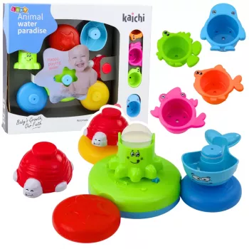 LEAN TOYS Interaktyvus vonios žaislų rinkinys „Fontano gyvūnų puodeliai“