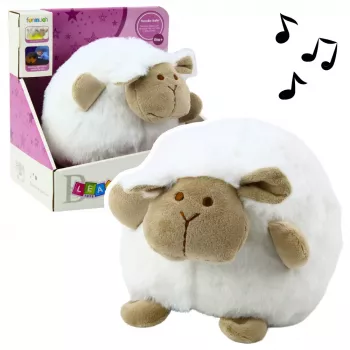 LEAN TOYS Plush Sheep Sleeping Cuddly Toy with Light and Sound, White
