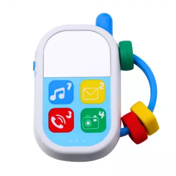 LEAN TOYS Muzikinių žaislų rinkinys mažiems vaikams – Telefonas, Tamburinas, Rakteliai, 3 vnt.