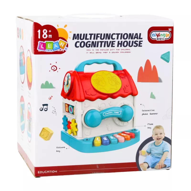 LEAN TOYS Educational House Interactive Cube Rattle Sorter Sounds Colorful