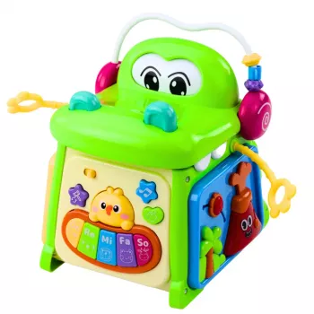 LEAN TOYS Interaktyvus edukacinis kubas su rūšiuokle, pianinu ir sensoriniais elementais – krokodilas