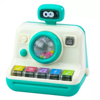 LEAN TOYS interaktyvus fotoaparato–pianino barškutis su šviesomis ir garsais, baltas/žalias