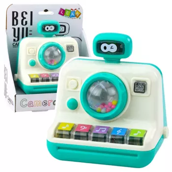 LEAN TOYS interaktyvus fotoaparato–pianino barškutis su šviesomis ir garsais, baltas/žalias