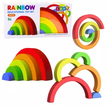 LEAN TOYS Rainbow Puzzle for Toddlers Spalvoti guminiai blokeliai 5 vnt.