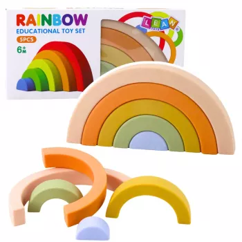 LEAN TOYS Rainbow Puzzle for Toddlers Pastel Rubber Blocks 5 vnt.