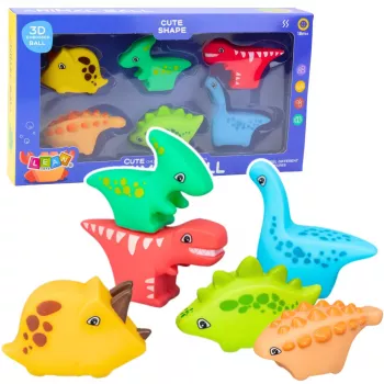 LEAN TOYS vonios žaislų rinkinys guminiai dinozaurai spalvoti 6vnt