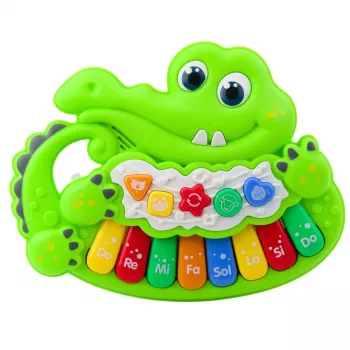 LEAN TOYS Interaktyvus kūdikių pianinas su šviesomis, garsais ir gyvūnų garsais – žalias