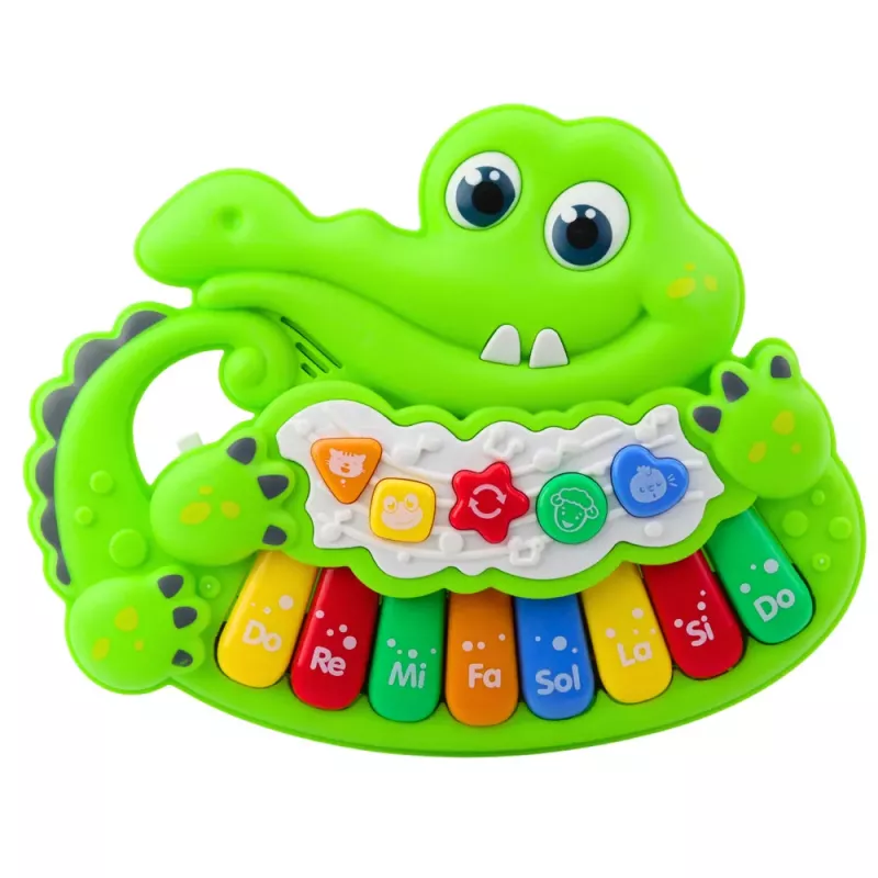 LEAN TOYS Interaktyvus kūdikių pianinas su šviesomis, garsais ir gyvūnų garsais – žalias