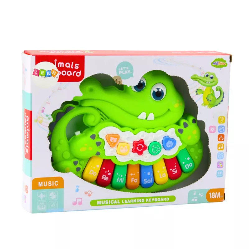 LEAN TOYS Interaktyvus kūdikių pianinas su šviesomis, garsais ir gyvūnų garsais – žalias