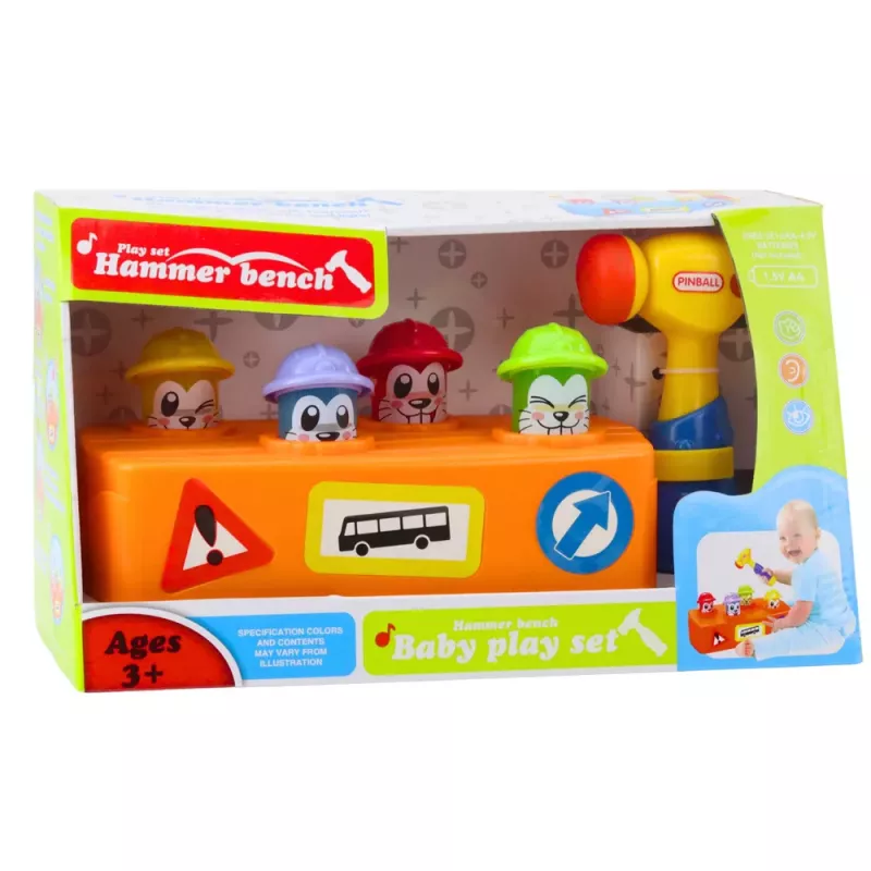 LEAN TOYS Interaktyvus žaislas Spalvingas plaktukas su kiaunytėmis „Hamsters Road Works“