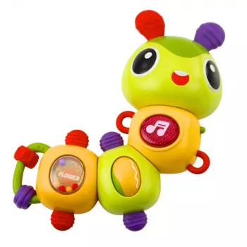 LEAN TOYS Interaktyvus sensorinis vikšras su muzikiniu barškučiu ir dantukų dygimo žaisliuku, besisukantis 360°
