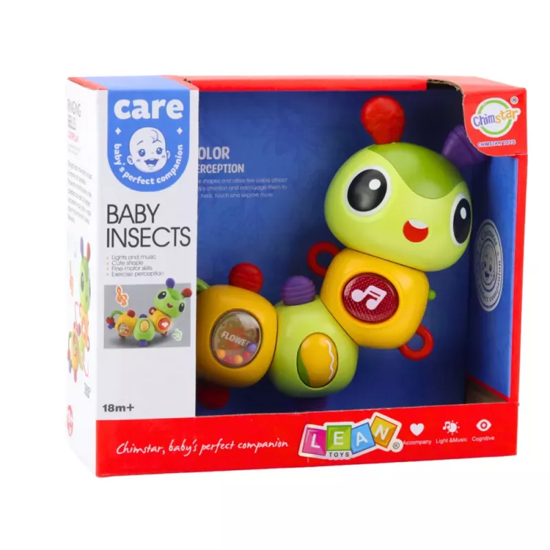 LEAN TOYS Interaktyvus sensorinis vikšras su muzikiniu barškučiu ir dantukų dygimo žaisliuku, besisukantis 360°