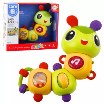 LEAN TOYS Interaktyvus sensorinis vikšras su muzikiniu barškučiu ir dantukų dygimo žaisliuku, besisukantis 360°