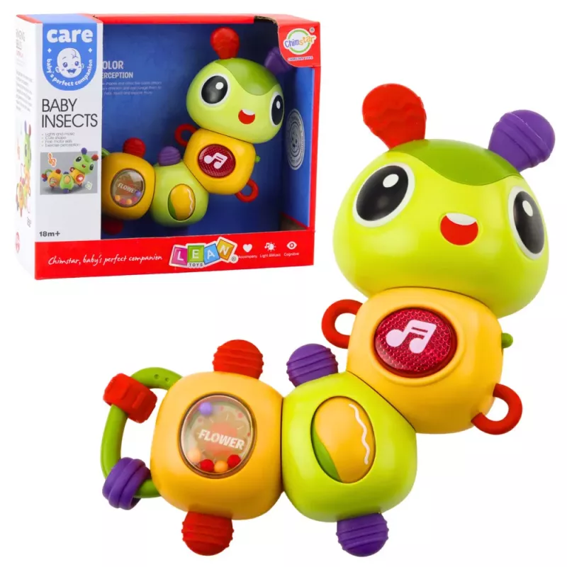 LEAN TOYS Interaktyvus sensorinis vikšras su muzikiniu barškučiu ir dantukų dygimo žaisliuku, besisukantis 360°