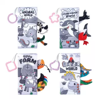 LEAN TOYS Kietųjų minkštųjų lavinamųjų jutiminių knygelių rinkinys mažyliams 4 vnt.