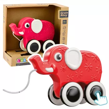 LEAN TOYS Elephant Pull Toy On A String Squeaker Eco Red