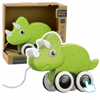 LEAN TOYS Dinosaur Pull String Toy Squeaker Eco Green