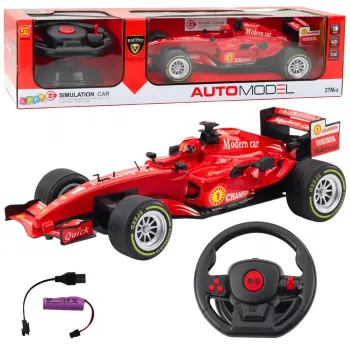 LEAN TOYS nuotoliniu valdymu RC lenktyninis automobilis su vairo pultu, šviesomis ir garsais 1:12 raudonas
