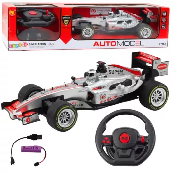 LEAN TOYS RC Racer su vairu, šviesomis ir garsais 1:12 sidabrinis