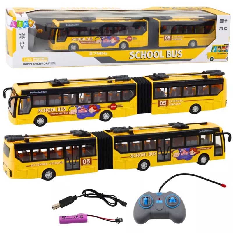 LEAN TOYS RC 1:32 Yellow Articulated Remote Controlled Trolleybus School Bus