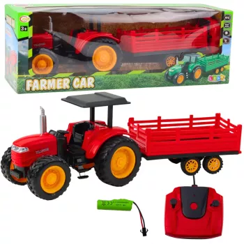 LEAN TOYS RC valdomas ūkinis traktorius su priekaba Raudonas