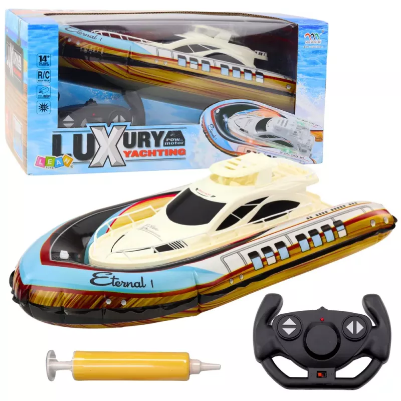 Pripučiama radijo bangomis valdoma jachta LEAN TOYS Luxury Yacht Boat su LED apšvietimu