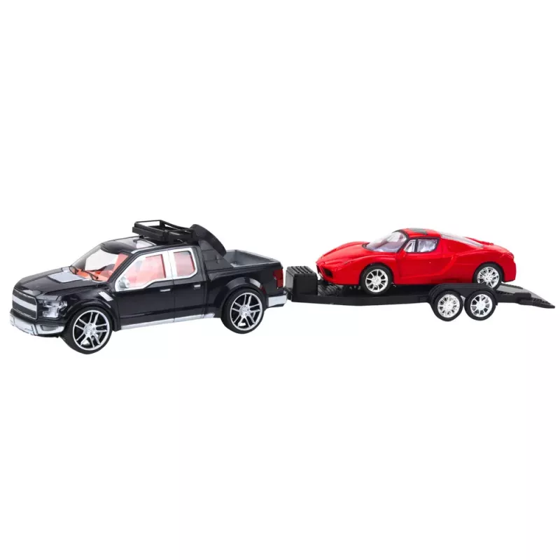 LEAN TOYS Visureigio automobilio, juodo vilkiko ir raudono sportinio automobilio rinkinys 59 cm