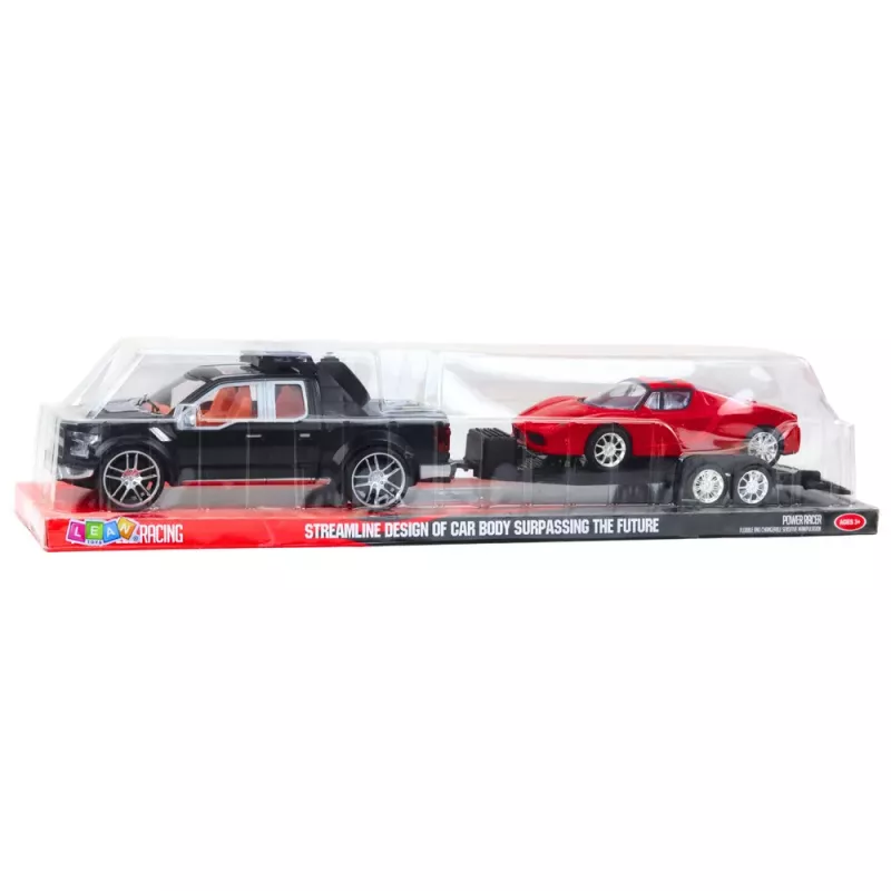 LEAN TOYS Visureigio automobilio, juodo vilkiko ir raudono sportinio automobilio rinkinys 59 cm