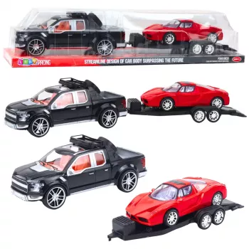 LEAN TOYS Visureigio automobilio, juodo vilkiko ir raudono sportinio automobilio rinkinys 59 cm