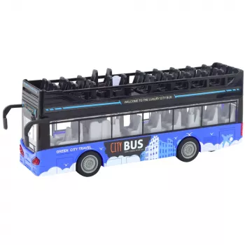 LEAN TOYS City Bus Double Decker 1:16 Drive Lights Sounds Blue