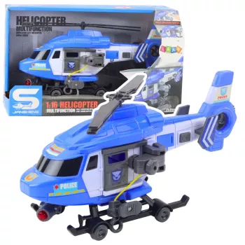 LEAN TOYS Policijos sraigtasparnis su kablys ir neštuvais, šviesos ir garsai, mėlynas, 1:16