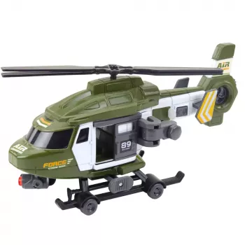 LEAN TOYS Karinis sraigtasparnis su kablys ir neštuvais, šviesos ir garsai, chaki, 1:16 mastelis