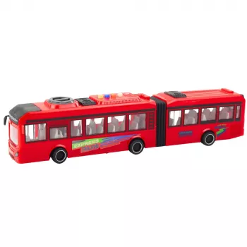 LEAN TOYS Artikuliuotas autobusas su atsidarančiomis durimis, šviesomis ir garsais – raudonas 1:16